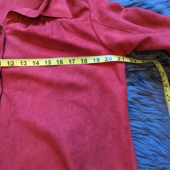 Lemon Grass Vintage Red Faux Suede Collared Button-Up Blouse Size Medium - Picture 6 of 8
